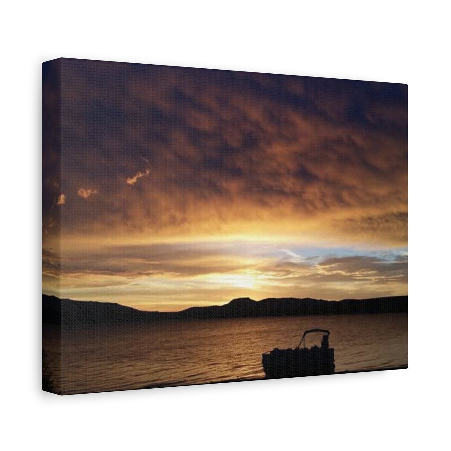 Canyon Ferry Lake Montana Sunset Canvas Wall Art - Pontoon Boat, Evening, Nature Landscape Home Decor