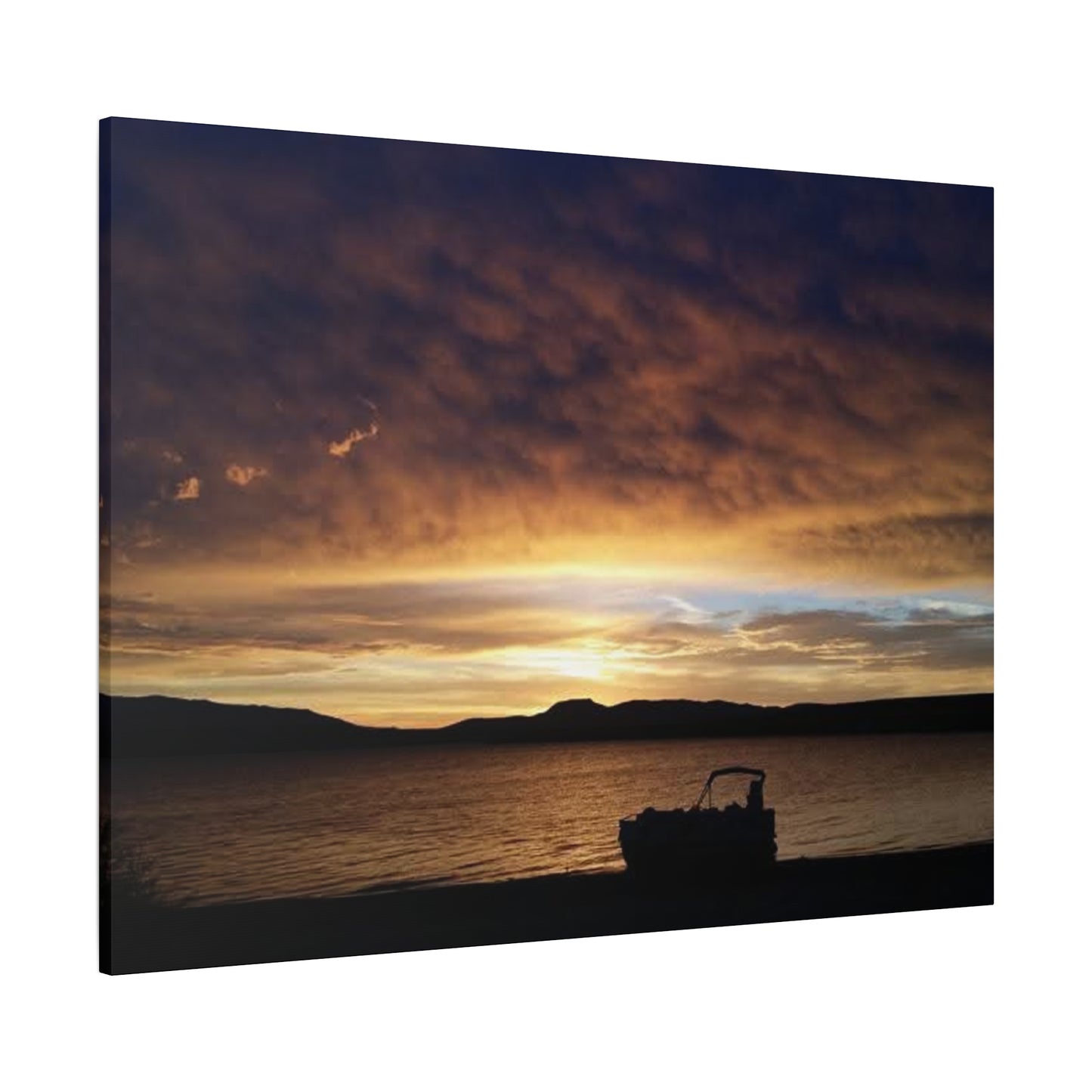 Canyon Ferry Lake Montana Sunset Canvas Wall Art - Pontoon Boat, Evening, Nature Landscape Home Decor