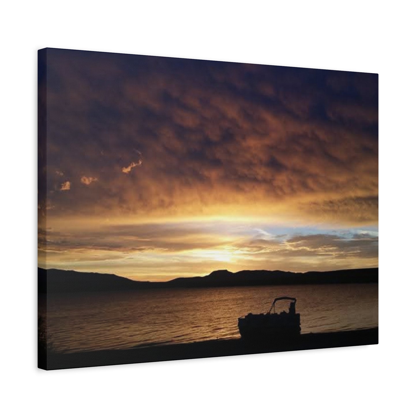 Canyon Ferry Lake Montana Sunset Canvas Wall Art - Pontoon Boat, Evening, Nature Landscape Home Decor