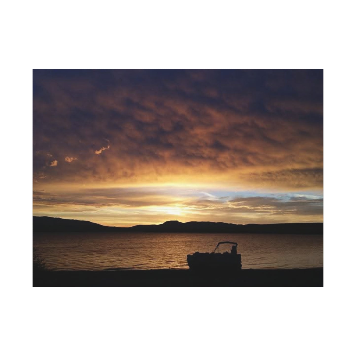 Canyon Ferry Lake Montana Sunset Canvas Wall Art - Pontoon Boat, Evening, Nature Landscape Home Decor