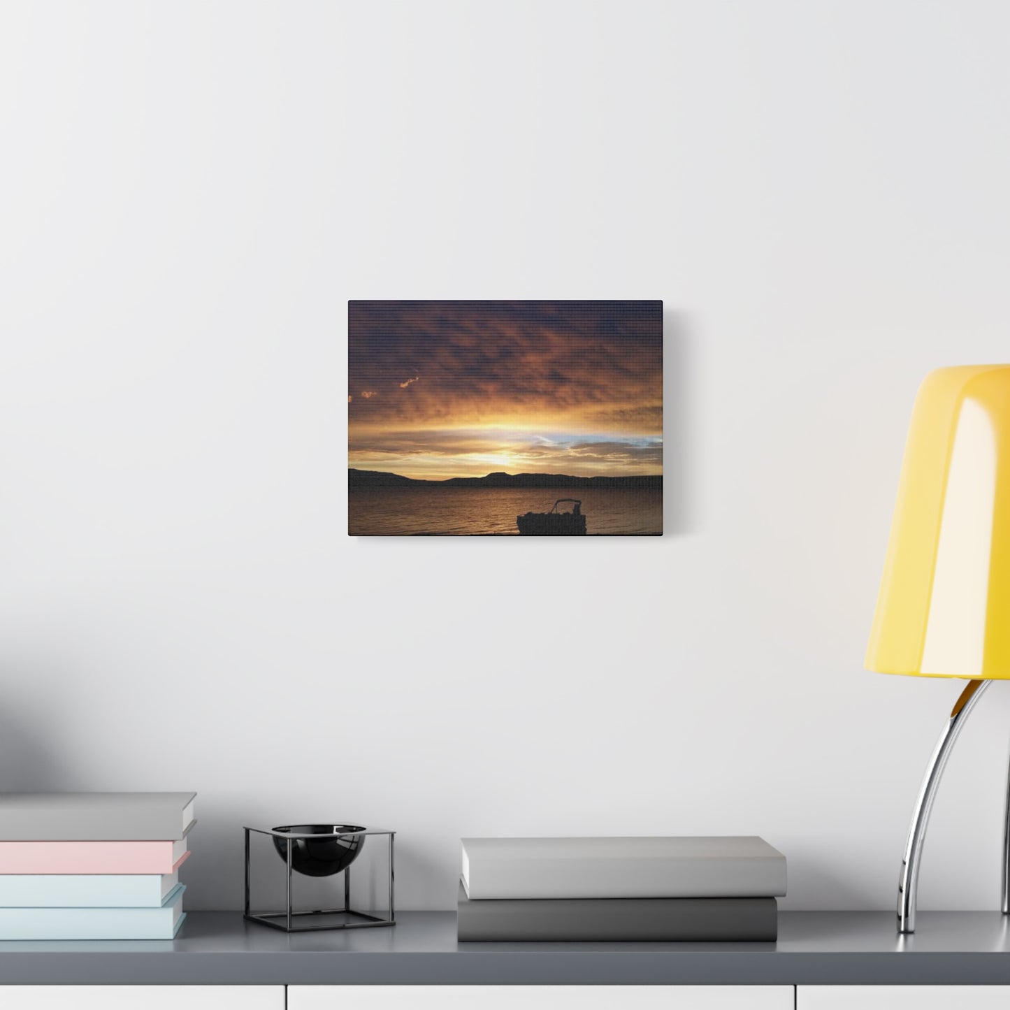 Canyon Ferry Lake Montana Sunset Canvas Wall Art - Pontoon Boat, Evening, Nature Landscape Home Decor